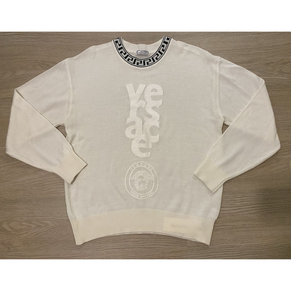 VTG 90s Gianni Versace Embroidered Medusa Logo Sweater Mike Tyson Style Designer